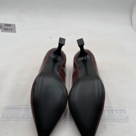 FOWT Simple Solid Croc-Embossed Pointed Toe Black Pumps for Women Dressy Brown - Picture 7 of 8